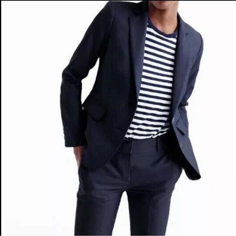 J. Crew 1035 VITALE BARBERIS CANONICO Wool Blend Blazer Navy Blue Size 6